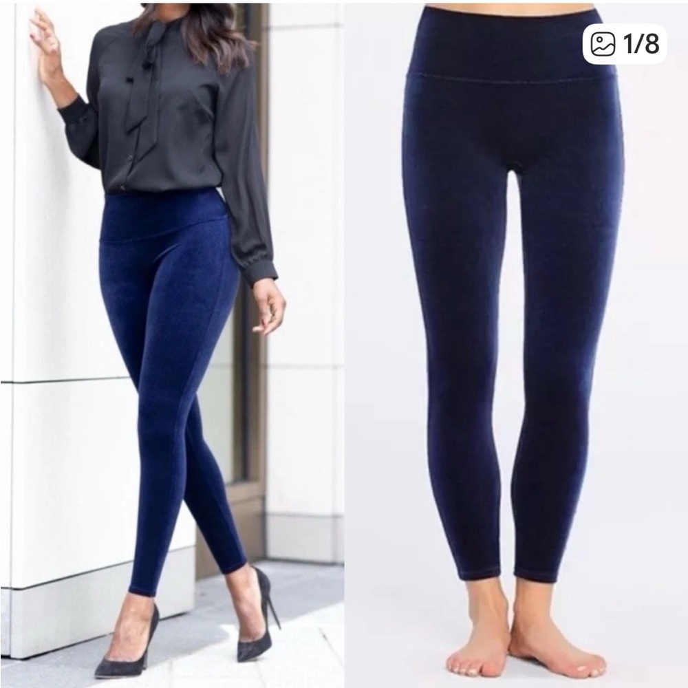 SPANX Womens Lapis Blue Velvet Leggings